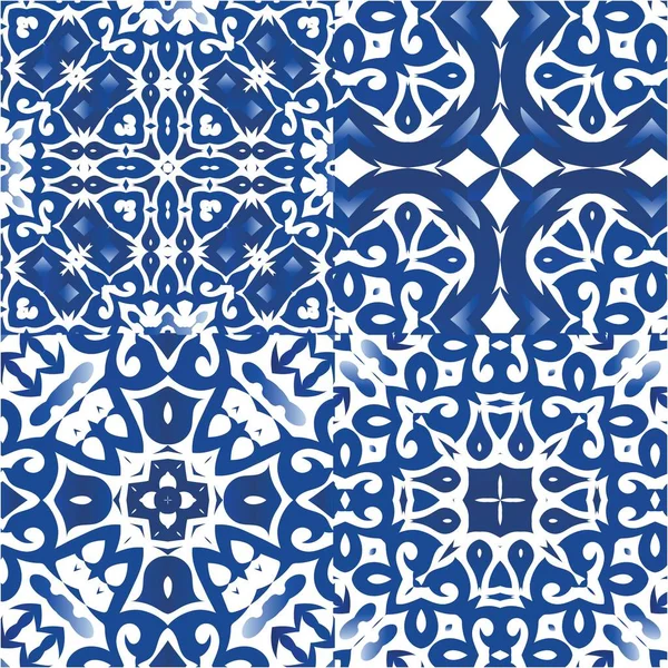 Portugiesische Dekorative Azulejo Keramik Originelles Design Sammlung Vektornahtloser Muster Blaue — Stockvektor