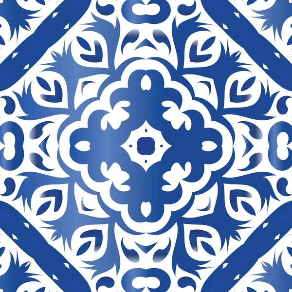 Dekoratif renk seramik azulejo fayansları. Vektörsüz suluboya desenli. Modern tasarım. Mavi halk baskısı, web arkaplanı, yüzey dokusu, havlular, yastıklar, duvar kağıdı.