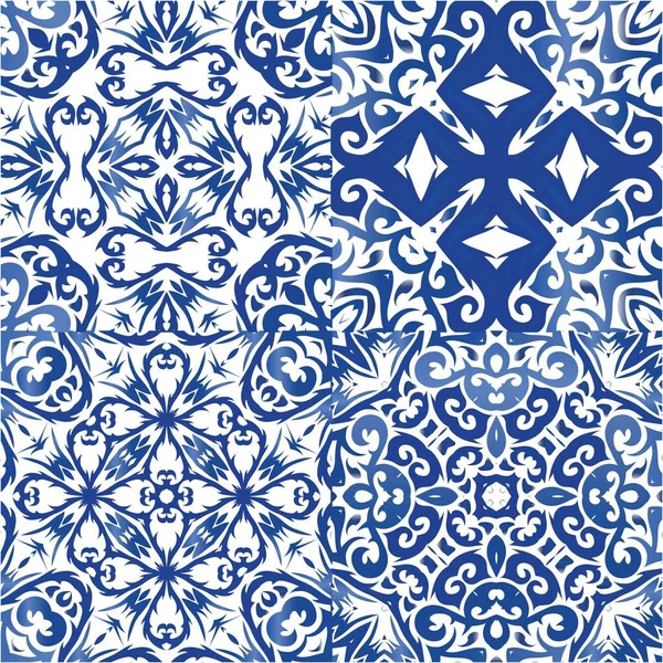 Azulejos Portugais Décorés Traditionnels Ensemble Motifs Vectoriels Sans Couture Design — Image vectorielle