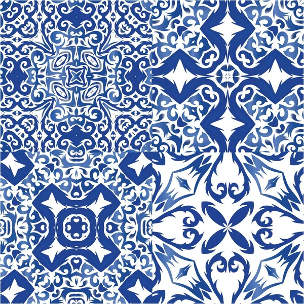 Carreaux Céramique Ethnique Azulejo Portugais Kit Motifs Vectoriels Sans Couture — Image vectorielle