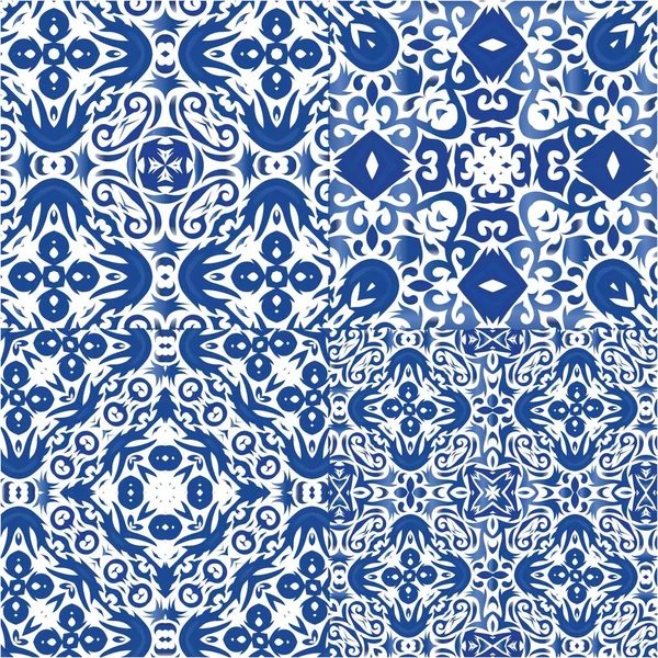 Portugalska Ozdobna Ceramika Azulejo Uniwersalny Design Zestaw Wzorów Bez Szwu — Wektor stockowy