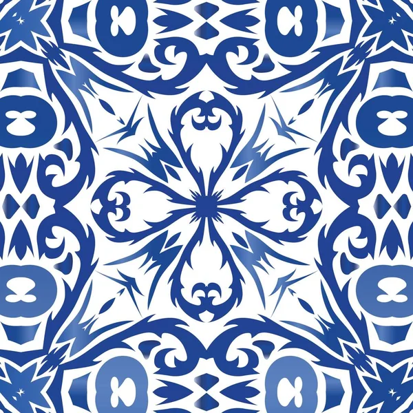 Cerámica Azulejo Portuguesa Antigua Concepto Patrón Sin Costura Vectorial Diseño — Vector de stock