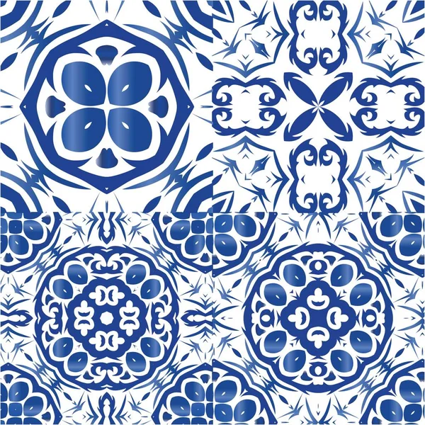 Portugiesische Azulejo Fliesen Kit Von Vektor Nahtlose Muster Badezimmerdesign Blaue — Stockvektor