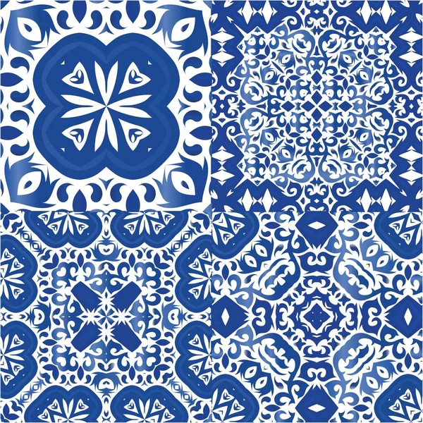 Keramische Fliesen Azulejo Portugal Universelles Design Sammlung Vektornahtloser Muster Blaue — Stockvektor
