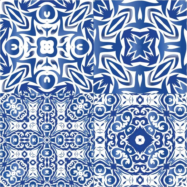 Etniczne Płytki Ceramiczne Portugalskim Azulejo Projekt Graficzny Zbiór Bezszwowych Wzorów — Wektor stockowy