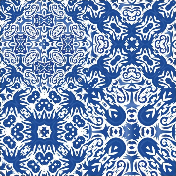 Carreaux Céramique Ethnique Azulejo Portugais Design Original Kit Motifs Vectoriels — Image vectorielle