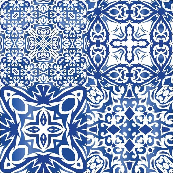 Keramische Fliesen Azulejo Portugal Sammlung Vektornahtloser Muster Farbiges Design Blaue — Stockvektor