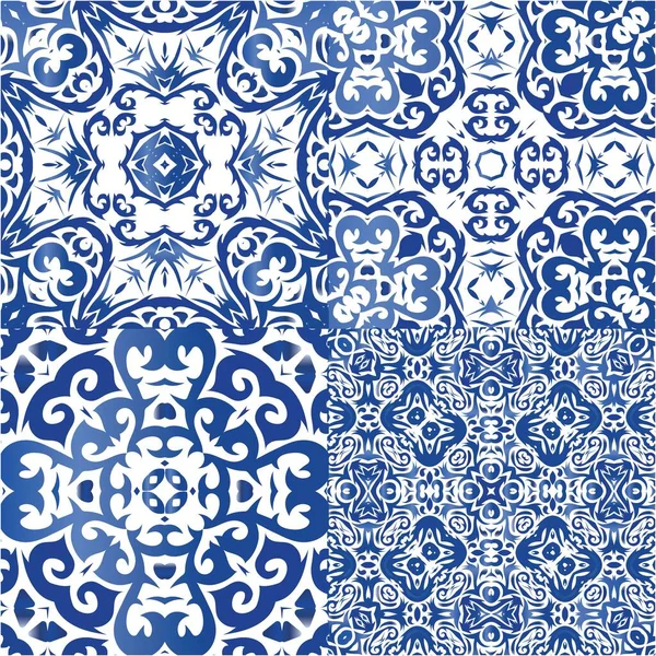 Traditional Ornate Portuguese Azulejos Collection Vector Seamless Patterns Kitchen Design — Stock Vector