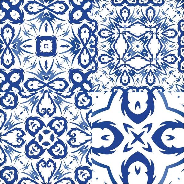 Baldosas Cerámicas Azulejo Portugal Conjunto Patrones Sin Costura Vectores Diseño — Vector de stock