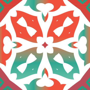 Meksika Talavera 'sında etnik seramik fayans. Vektörsüz desen dokusu. Modern tasarım. Yüzey dokusu, havlu, yastık, duvar kağıdı, baskı, web arkaplanı için kırmızı vintage süsleme.