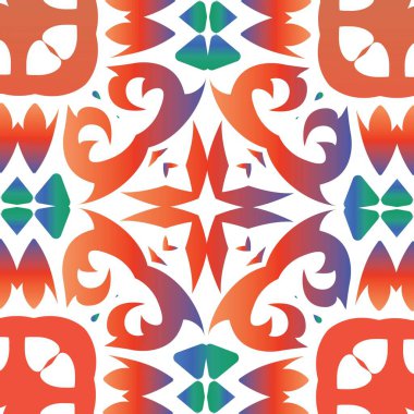 Meksika Talavera 'sında etnik seramik fayans. Kusursuz bir arabesk deseni. Modern tasarım. Yüzey dokusu, havlu, yastık, duvar kağıdı, baskı, web arkaplanı için kırmızı vintage süsleme.