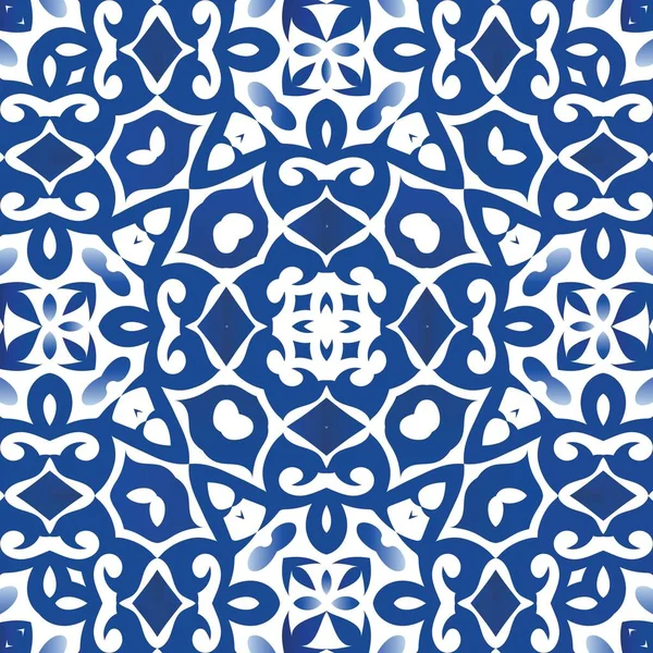 Decorative Color Ceramic Azulejo Tiles Vector Seamless Pattern Template Graphic — Stock Vector