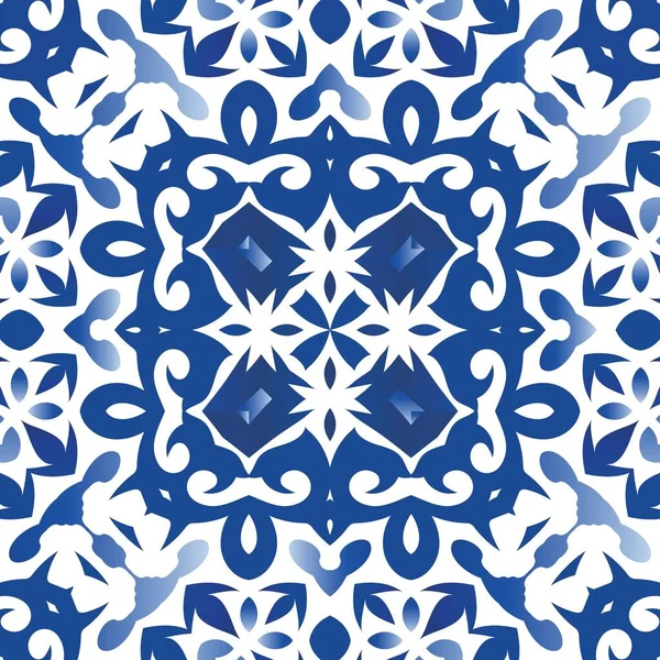 Dekorative Farbe Keramik Azulejo Fliesen Minimales Design Vektornahtloses Musterthema Blaue — Stockvektor