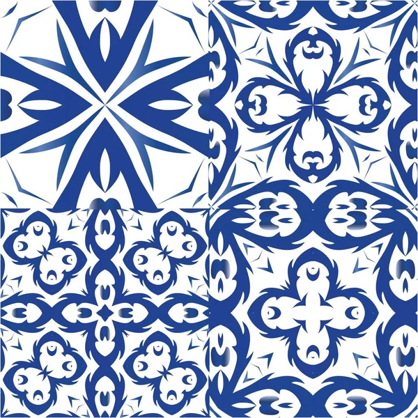 Decoración Azulejo Portugal Azulejos Ornamentales Conjunto Patrones Sin Costura Vectores — Vector de stock