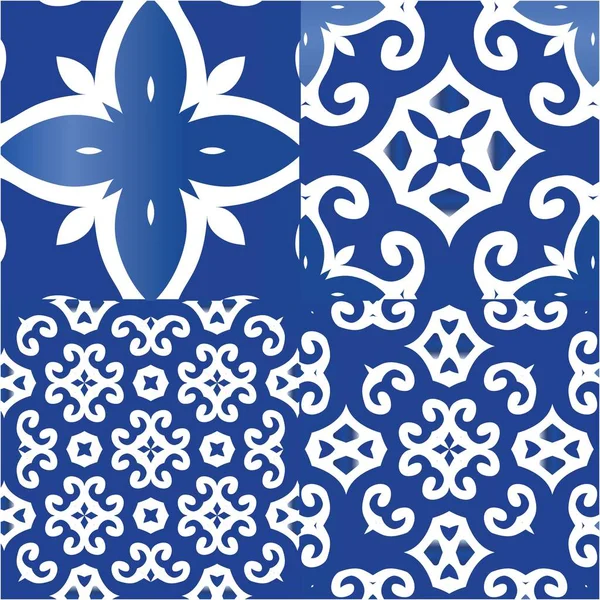 Decorative Color Ceramic Azulejo Tiles Set Vector Seamless Patterns Universal — Stock Vector