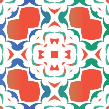 Meksika Talavera 'sında etnik seramik fayans. Vektör kusursuz desen çizimi. Banyo tasarımı. Yüzey dokusu, havlu, yastık, duvar kağıdı, baskı, web arkaplanı için kırmızı vintage süsleme.