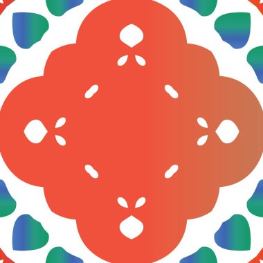 Meksika Talavera 'sında etnik seramik fayans. Geometrik tasarım. Vektör pürüzsüz desen teması. Yüzey dokusu, havlu, yastık, duvar kağıdı, baskı, web arkaplanı için kırmızı vintage süsleme.
