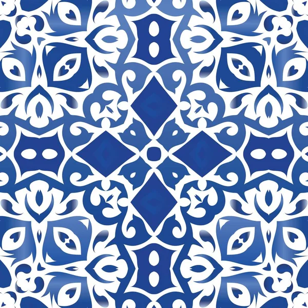 Cerâmica Antiga Portuguesa Azulejo Design Gráfico Cartaz Padrão Sem Costura — Vetor de Stock