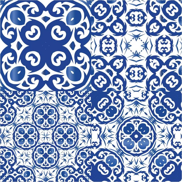 Cerámica Azulejo Portuguesa Antigua Diseño Universal Kit Patrones Sin Costura — Archivo Imágenes Vectoriales