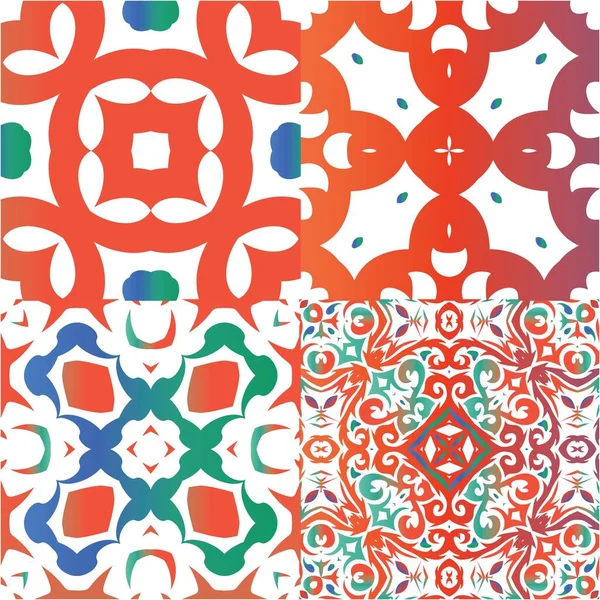墨西哥观赏性塔拉维拉陶瓷 一组矢量无缝模式 现代设计 用于墙纸 网状背景 印刷品 表面纹理 枕头的红葡萄酒背景 — 图库矢量图片