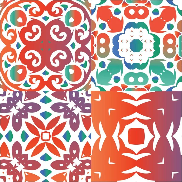 墨西哥古老的塔拉维拉瓷砖 矢量无缝模式套件 原来的设计 用于枕头 印刷品 网状背景 表面纹理的红色古色古香背景 — 图库矢量图片