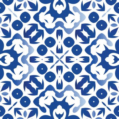 Süslü Azulejo Portekiz fayansları. Renkli tasarım. Vektörsüz suluboya desenli. Çarşaflar, akıllı telefon kılıfları, hatıra defterleri, çantalar ya da tişörtler için mavi muhteşem çiçek desenleri..