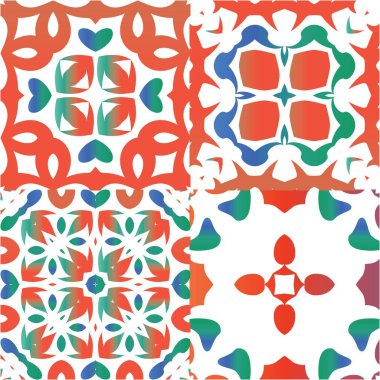Antik süslü fayanslar Talavera Mexico. Vektör aralıksız desenler. Orijinal tasarım Tişört, hatıra defteri, çarşaf, akıllı telefon çantaları veya çantalar için kırmızı etnik altyapı.