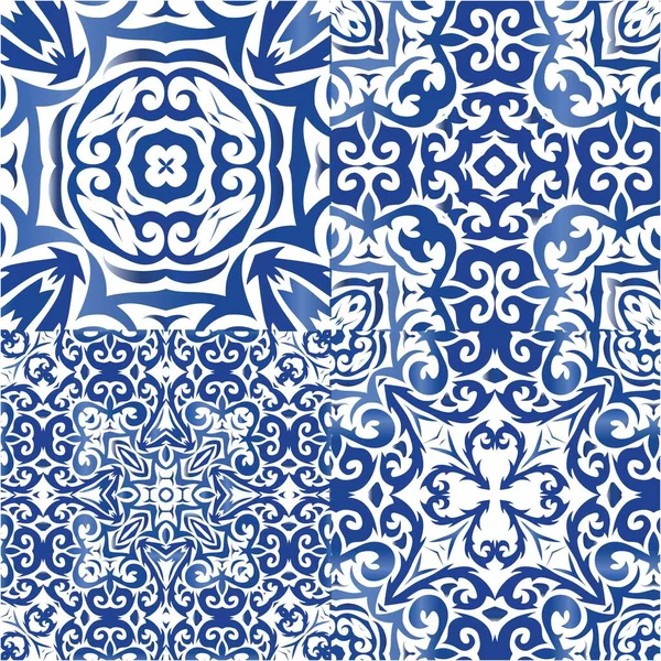 Ethnische Keramikfliesen Portugiesischem Azulejo Farbiges Design Kit Von Vektor Nahtlose — Stockvektor