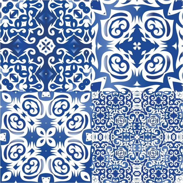 Ornamental Azulejo Portugal Tiles Decor Original Design Set Vector Seamless — Stock Vector