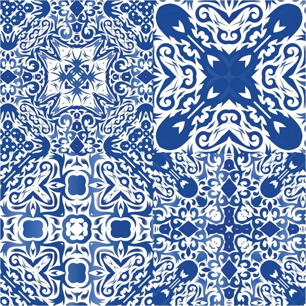 Portugalska Ozdobna Ceramika Azulejo Nowoczesny Design Zbiór Bezszwowych Wzorów Wektorowych — Wektor stockowy