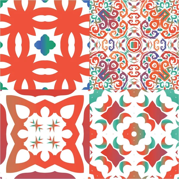 Dekorative Farbe Keramik Talavera Fliesen Geometrisches Design Sammlung Vektornahtloser Muster — Stockvektor