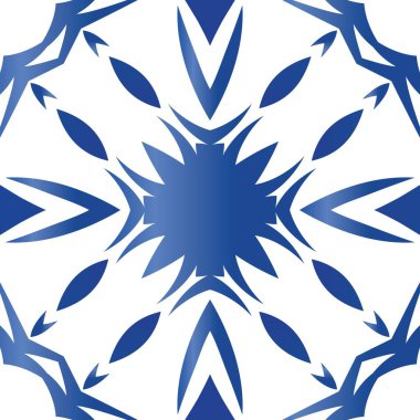 Portekiz azulejo 'sunda etnik seramik fayans. Vektör desensiz kolaj. Grafik tasarımı. Yüzey dokusu, havlu, yastık, duvar kağıdı, baskı, web arkaplanı için mavi vintage süs.
