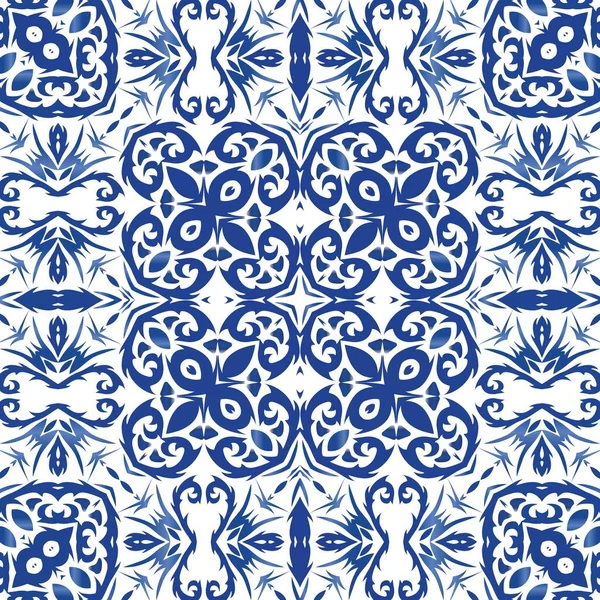 Античная Лоскутная Плитка Азулехо Современный Дизайн Векторный Бесшовный Рисунок Акварели — стоковый вектор