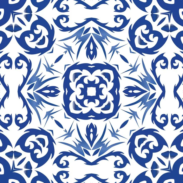 Ornamentale Azulejo Portugal Fliesen Dekor Badezimmerdesign Vektornahtloses Muster Poster Blauer — Stockvektor