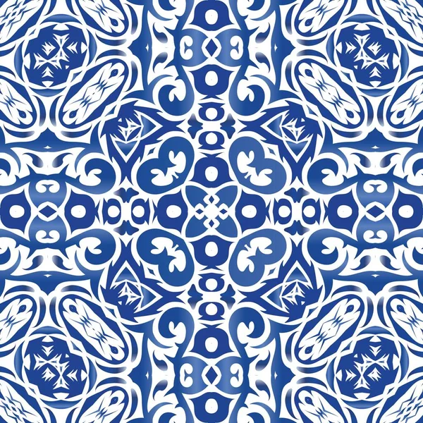 Ethnische Keramikfliese Portugiesischer Azulejo Kreatives Design Vektor Nahtloses Musterkonzept Blaues — Stockvektor