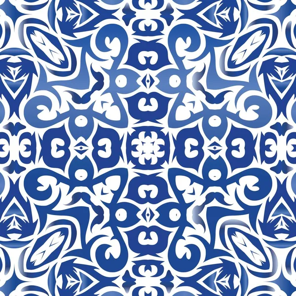 伝統的な華やかなポルトガルのAzulejo ベクトルシームレスパターン要素 モダンなデザイン Web背景 表面の質感 タオルのための青抽象的な背景 — ストックベクタ