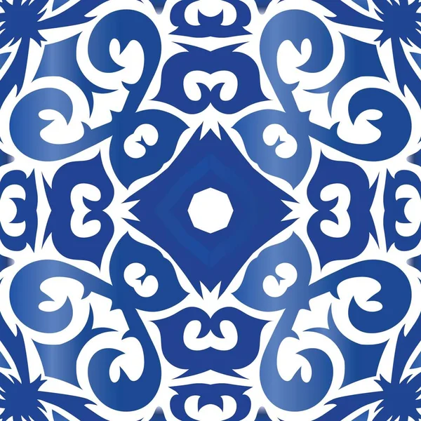 Portugese Sierlijke Azulejo Keramiek Geometrische Vormgeving Vector Naadloze Patroon Collage — Stockvector