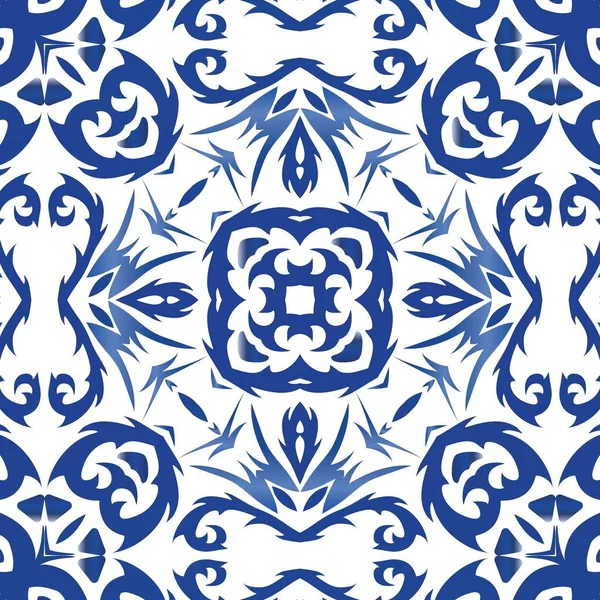 Prydnads Azulejo Portugal Kakel Inredning Badrumsdesign Sömlös Mönsteraffisch Blå Vacker — Stock vektor