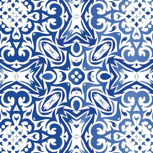Portugiesische Azulejo Fliesen Minimales Design Vektor Nahtlose Muster Collage Blauer — Stockvektor