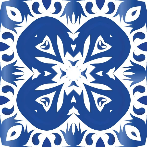 Etniczne Płytki Ceramiczne Portugalskim Azulejo Nowoczesny Design Wektor Bezszwowy Wzór — Wektor stockowy