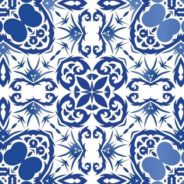 Античная Лоскутная Плитка Азулехо Цветной Дизайн Векторный Бесшовный Паттерн Голубой — стоковый вектор