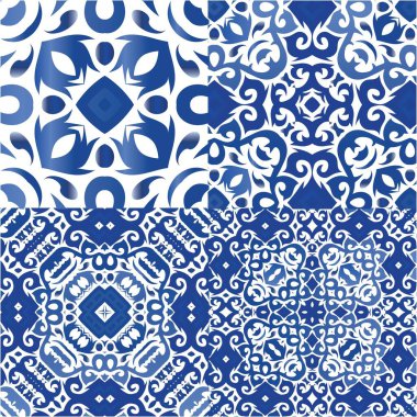 Antika azulejo döşeme yaması. Minimum tasarım. Bir dizi vektörsüz şablon. Çantalar, akıllı telefon kılıfları, tişörtler, çarşaflar veya koleksiyon defterleri için mavi İspanya ve Portekiz dekoru.