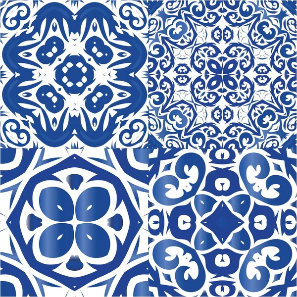 Azulejos Portugueses Vintage Azulejo Diseño Cocina Kit Patrones Sin Costura — Archivo Imágenes Vectoriales