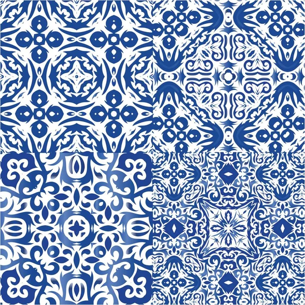 Dekoracyjny Kolor Ceramicznych Płytek Azulejo Zbiór Bezszwowych Wzorów Wektorowych Stylowy — Wektor stockowy