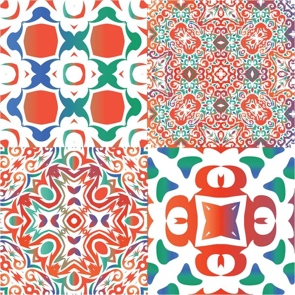 古董墨西哥塔拉维拉陶瓷 现代设计 矢量无缝模式套件 用于剪贴簿 智能手机盒 T恤衫 包或亚麻布的红色花卉装饰和抽象装饰 — 图库矢量图片