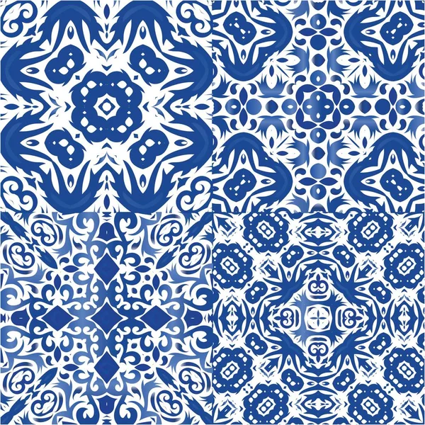 Ornamental Azulejo Portugal Tiles Decor Modern Design Collection Vector Seamless — Stock Vector