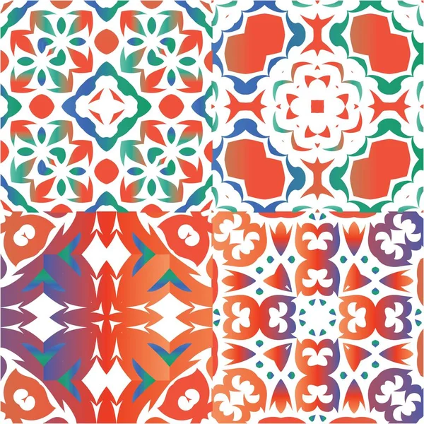 古董墨西哥塔拉维拉陶瓷 厨房的设计 矢量无缝模式的集合 用于剪贴簿 智能手机盒 T恤衫 包或亚麻布的红色花卉装饰和抽象装饰 — 图库矢量图片