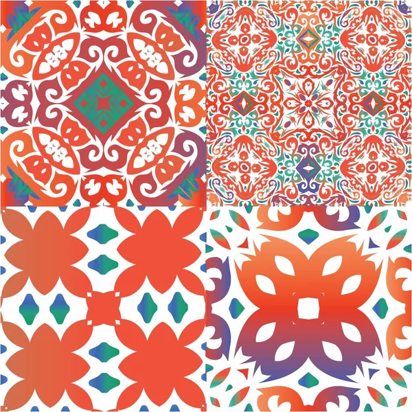 墨西哥塔拉维拉的土制瓷砖 平面设计 矢量无缝模式套件 表面质感 印刷品 网底用红葡萄酒饰品 — 图库矢量图片