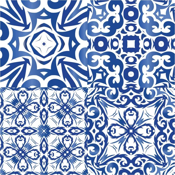 Ornamentalne Azulejo Portugalskie Płytki Wystrój Ręcznie Rysowany Projekt Zbiór Bezszwowych — Wektor stockowy