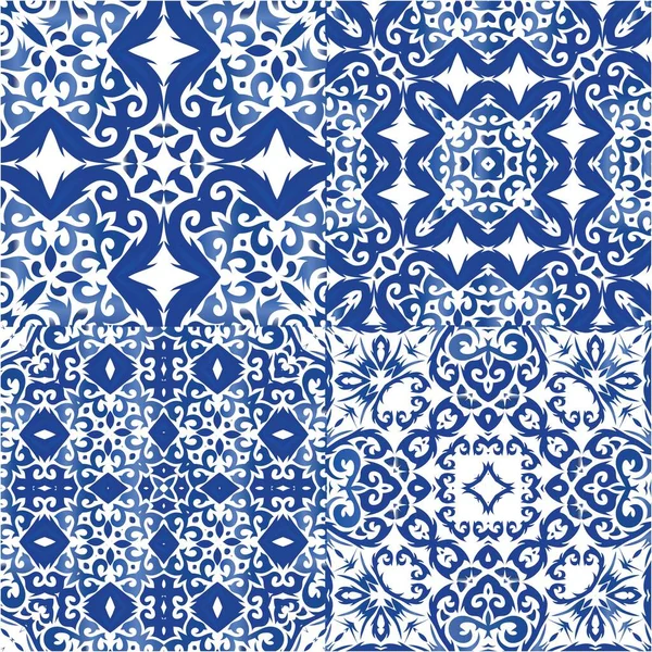 Cerâmica Azulejana Ornamental Portuguesa Design Elegante Coleção Padrões Sem Emenda — Vetor de Stock